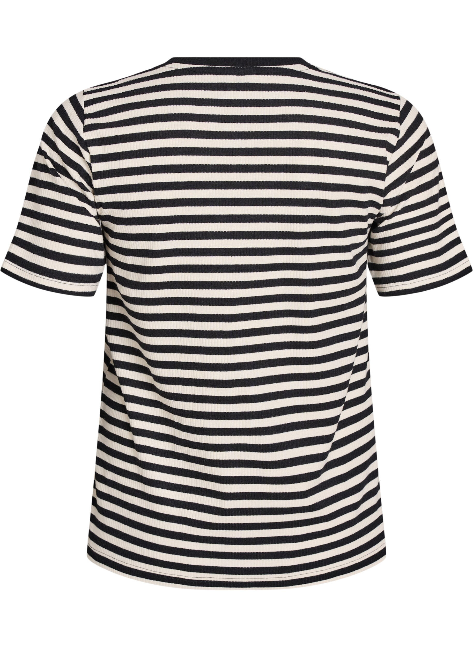 ZizzifashionStriped T-shirt with ribbed texture, Black, Packshot image number 1