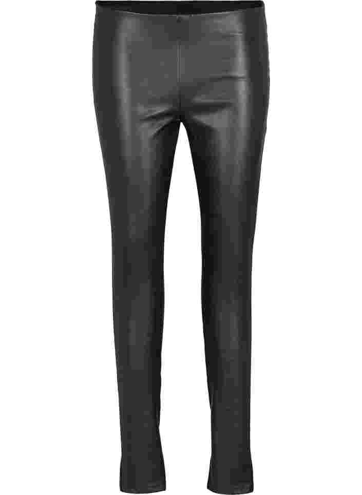 Leggings with faux leather, Black, Packshot image number 0