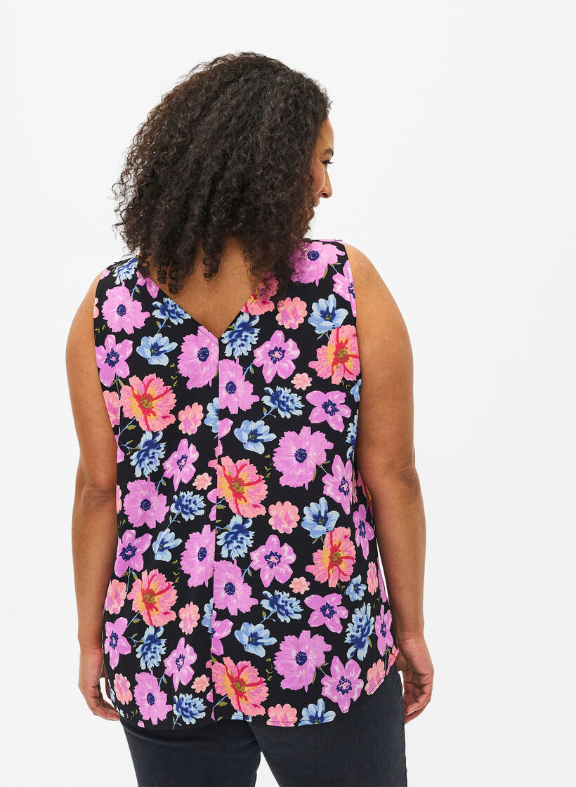 Floral top with v-neck, Black Big Flower AOP, Model image number 1