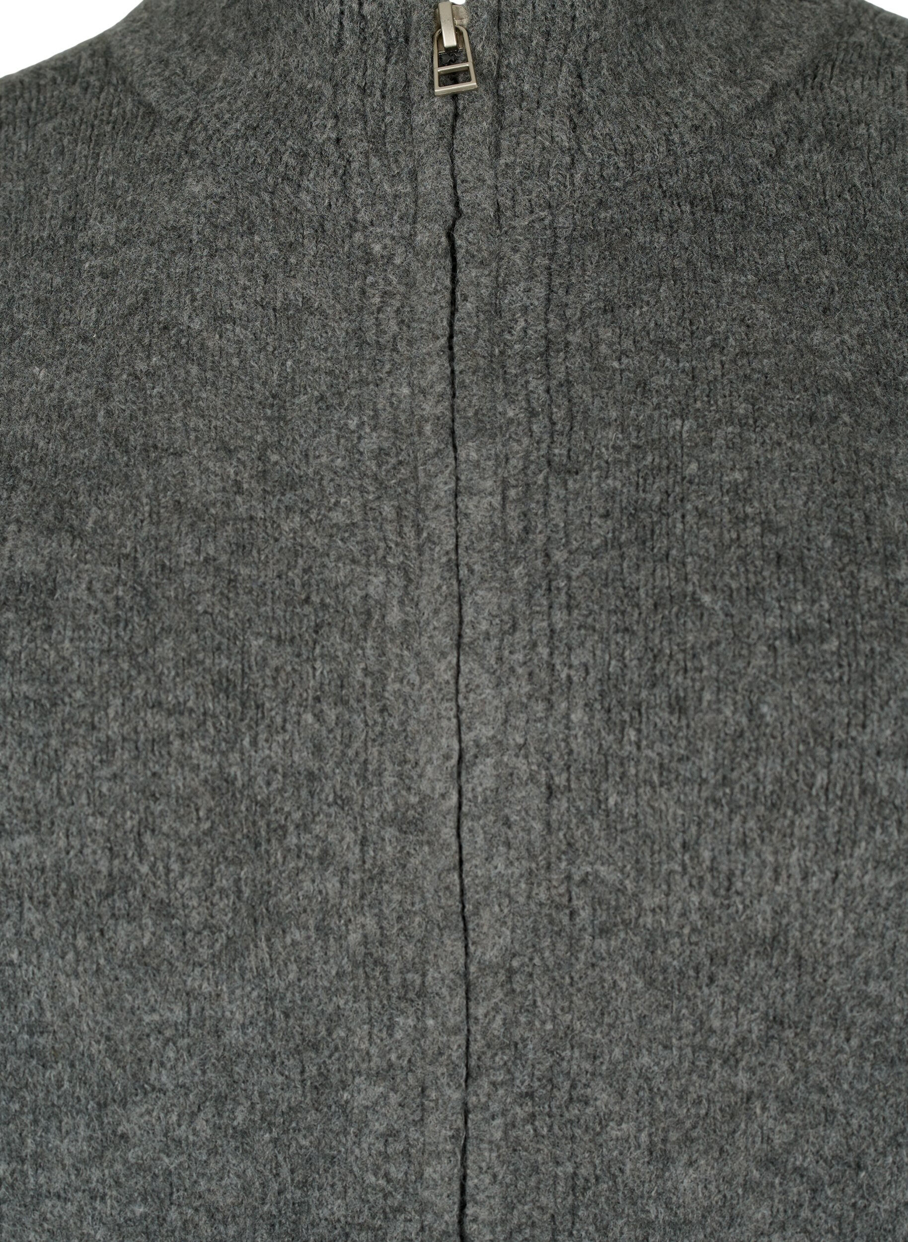 Zizzifashion Knitted cardigan with zipper and pockets, Dark Grey Melange, Packshot image number 2