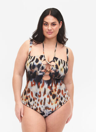 Printed swimsuit with detachable straps, Abstract Leopard, Model image number 0