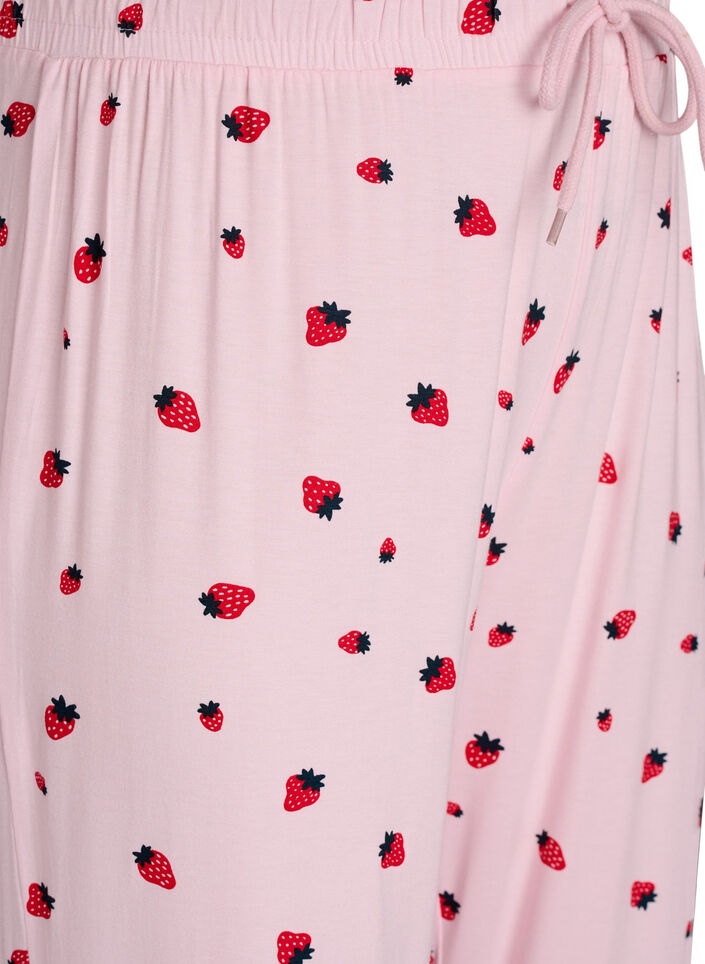 Pyjama trousers in soft jersey with high waist and fruit print, Rose, Packshot image number 2