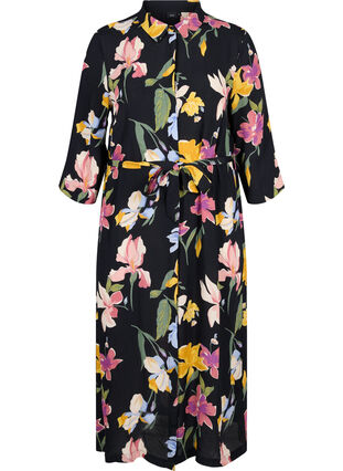 Printed midi dress with 3/4 sleeves, Big Flower AOP, Packshot image number 0