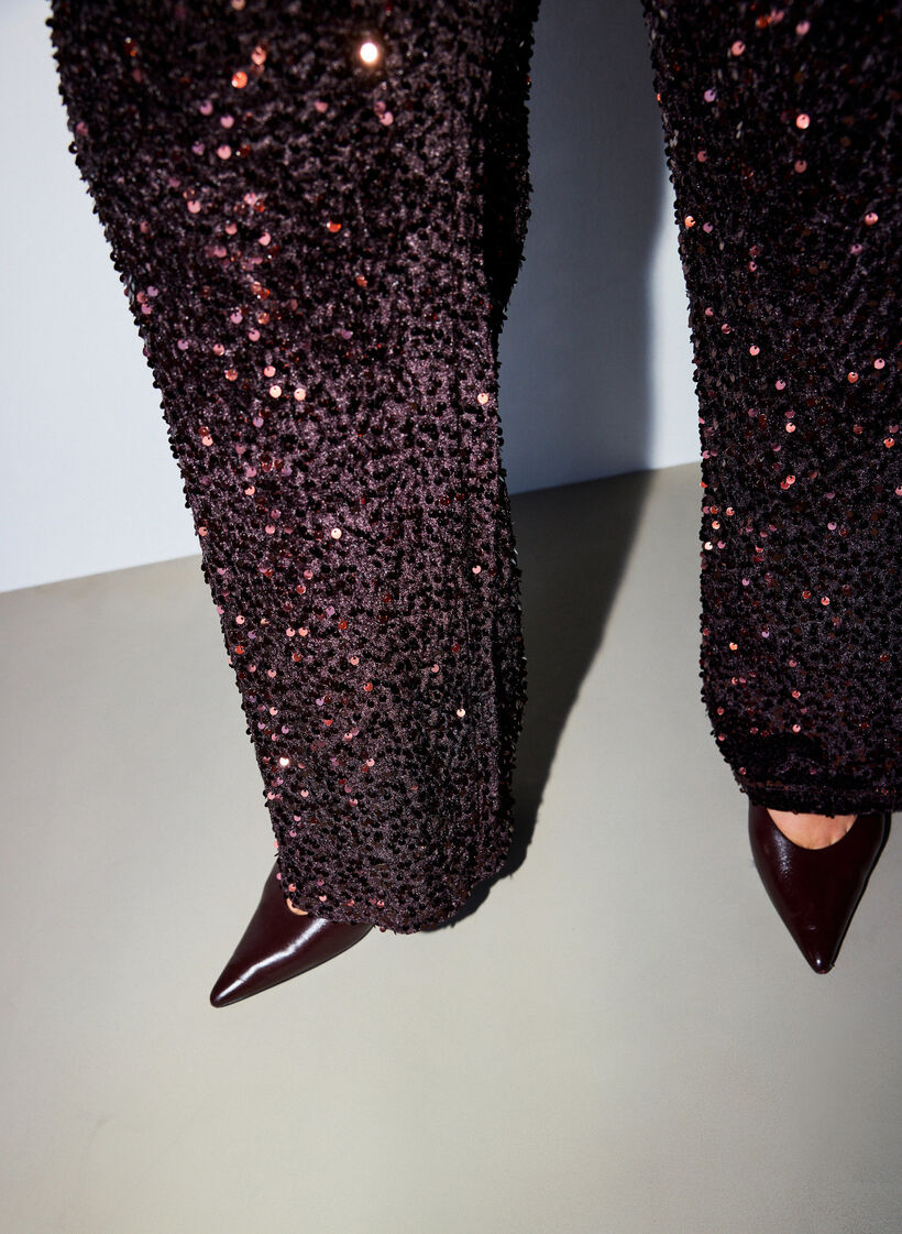 Wide-leg trousers with sequins, Brown, Model image number 3