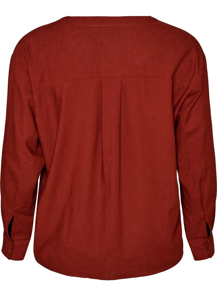 Blouse in linen and viscose with V-neck, Red, Packshot