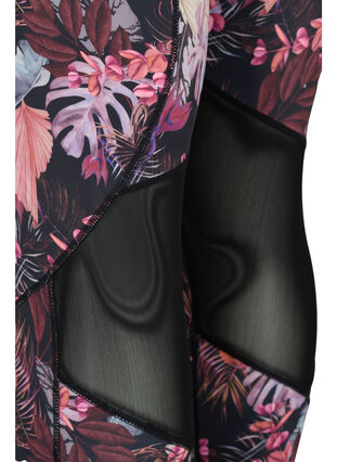 Cool, floral print gym leggings with mesh, Flower Print, Packshot image number 2
