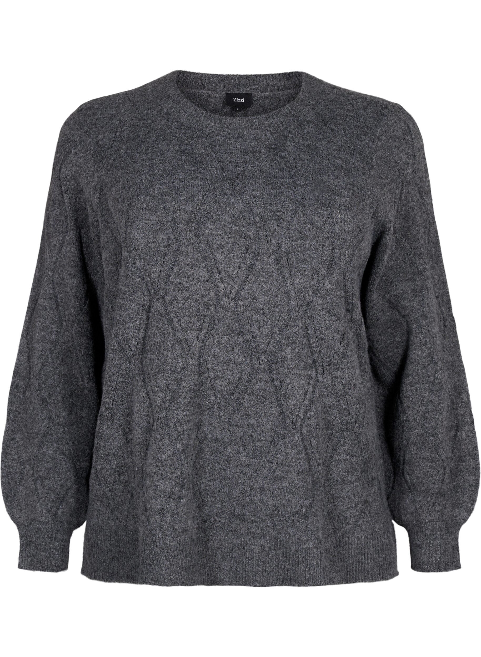 Zizzifashion Knitted pullover with hole pattern, Dark Grey Melange, Packshot image number 0