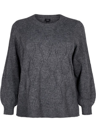 Knitted pullover with hole pattern, Dark Grey Melange, Packshot image number 0