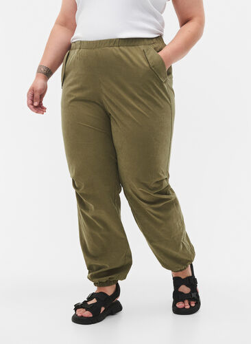 Tapered fit pants with elastic, Martini Olive, Model image number 2