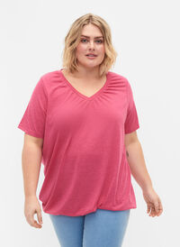 Melange t-shirt with elasticated edge, Beetroot Purple Mél, Model