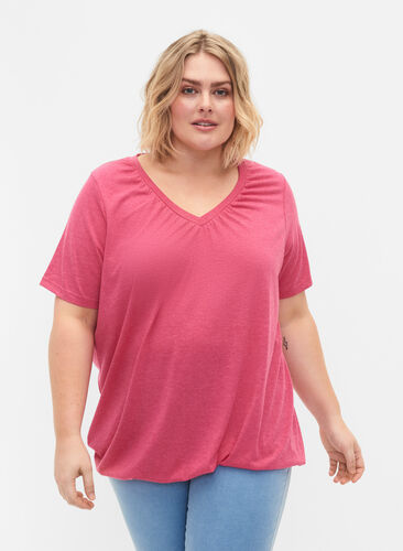 Melange t-shirt with elasticated edge, Beetroot Purple Mél, Model image number 0