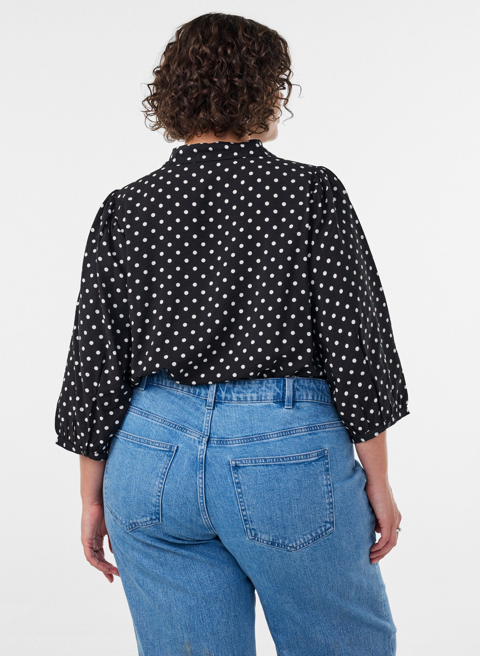 ZizzifashionShirt with dotted pattern and 3/4 sleeves, Black, Model image number 2