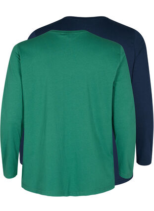 Basic cotton blouse 2-pack, Antique Green/Navy, Packshot image number 1