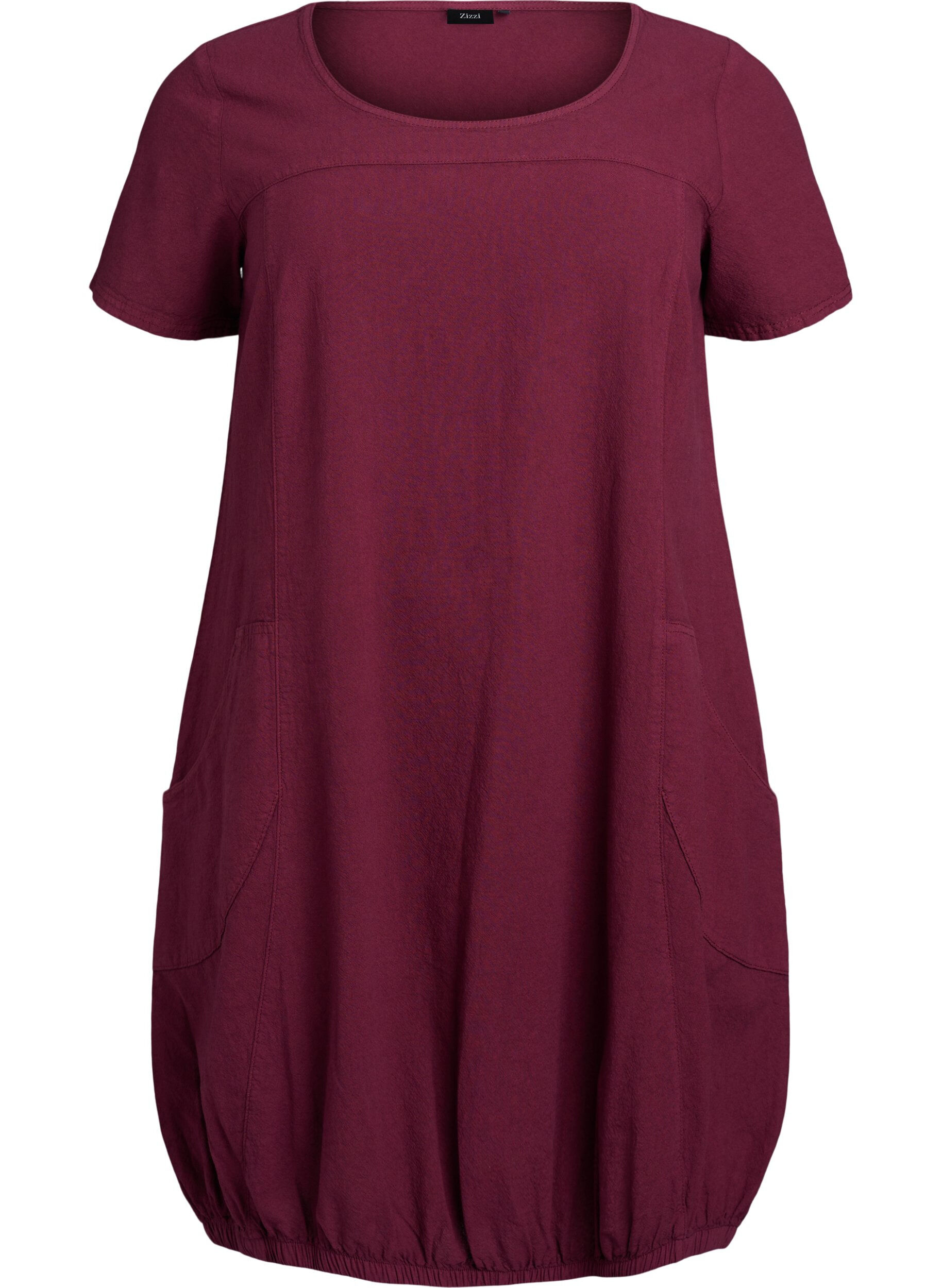 ZizzifashionShort sleeve cotton dress, Dark Bordeaux, Packshot image number 0