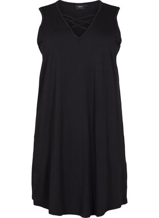 Sleeveless night dress with v-neck and cord detail  , Black, Packshot image number 0