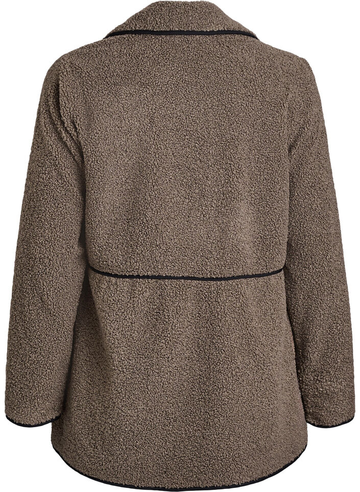 Soft teddy jacket with contrast details, Brown, Packshot image number 1