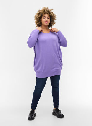 Knitted jumper with round neckline, Paisley Purple, Model image number 2