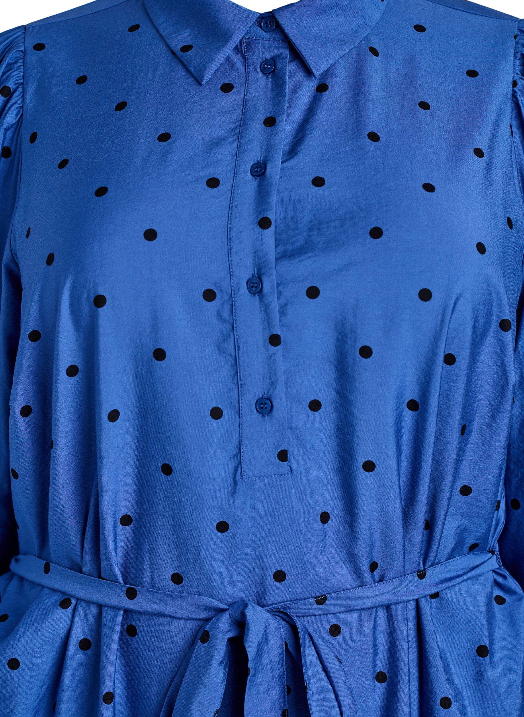 Zizzifashion Dotted midi dress with detachable tie belt, Blue, Packshot image number 2