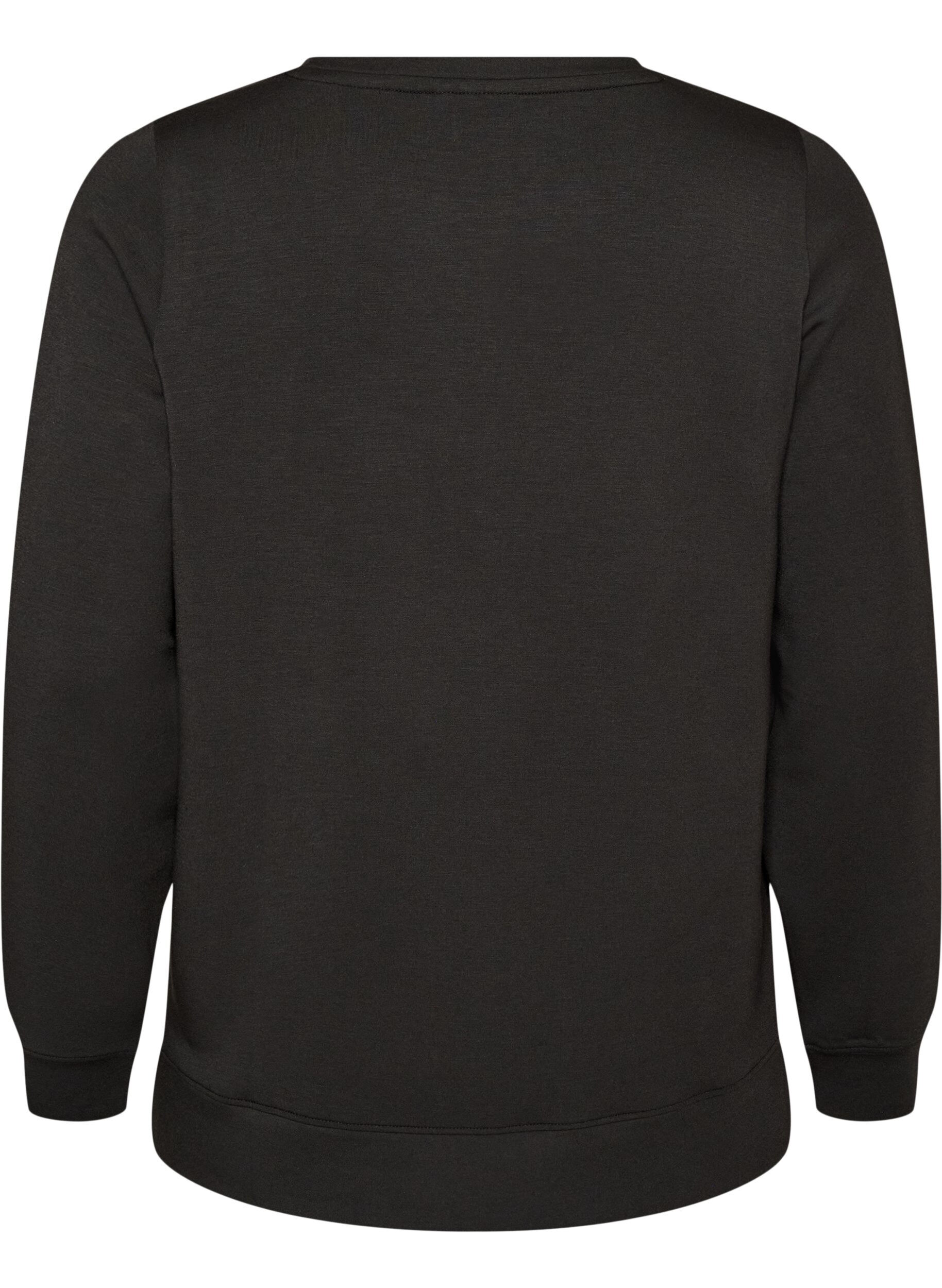 ZizzifashionLong-sleeved jersey blouse with a round neck, Black, Packshot image number 1