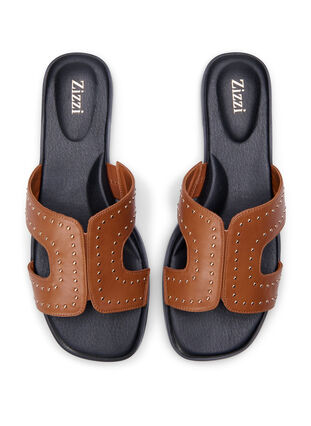 Flat slip-on wide fit sandals with studs, Friar Brown, Packshot image number 2