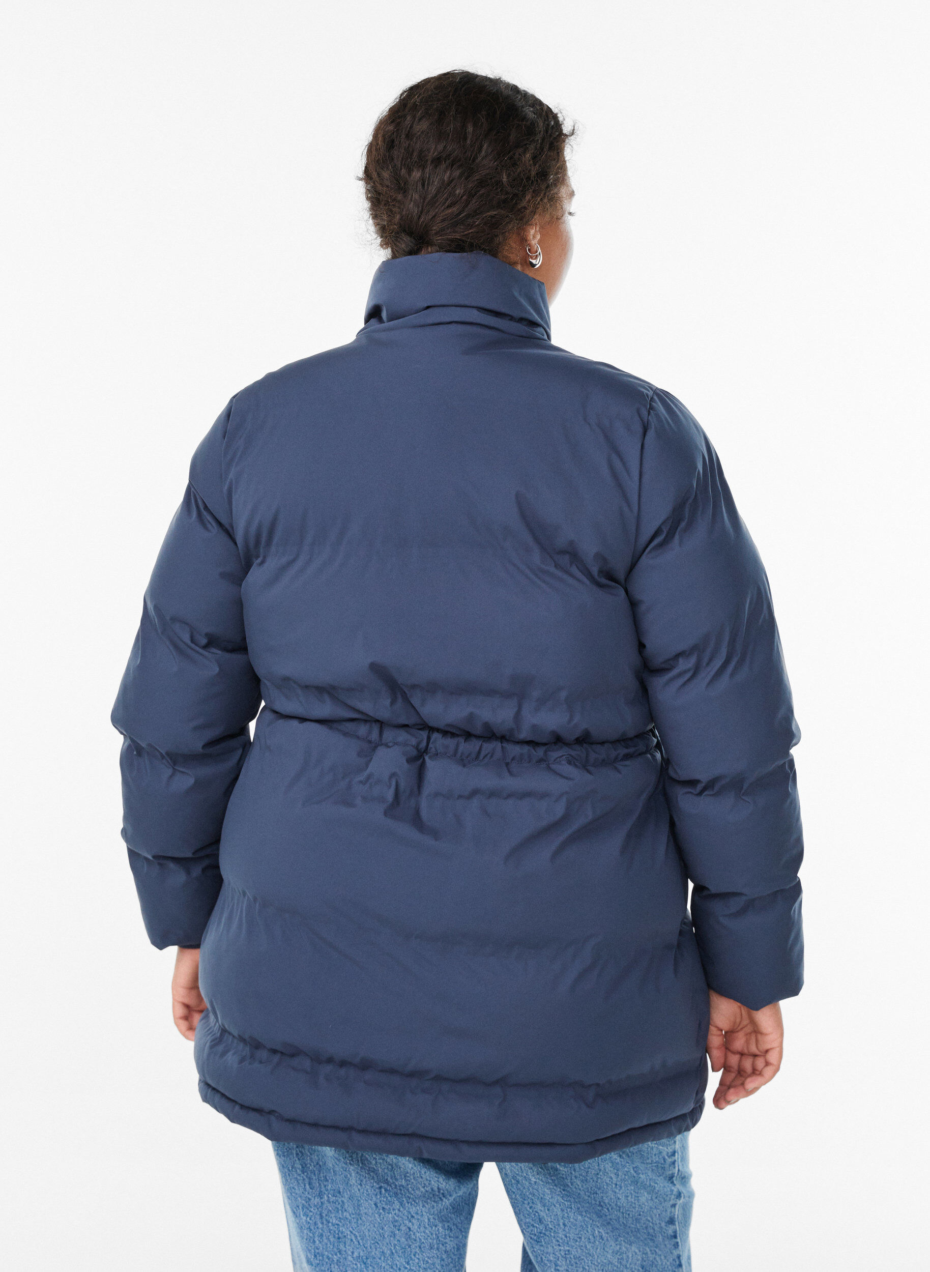 Zizzifashion Mid-length puffer jacket with adjustable waist, Blue, Model image number 2