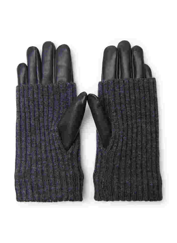 Leather gloves with knit, Black, Packshot image number 1