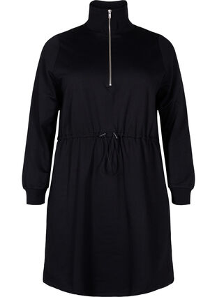 Sweatshirt dress with zip and drawstring, Black, Packshot image number 0