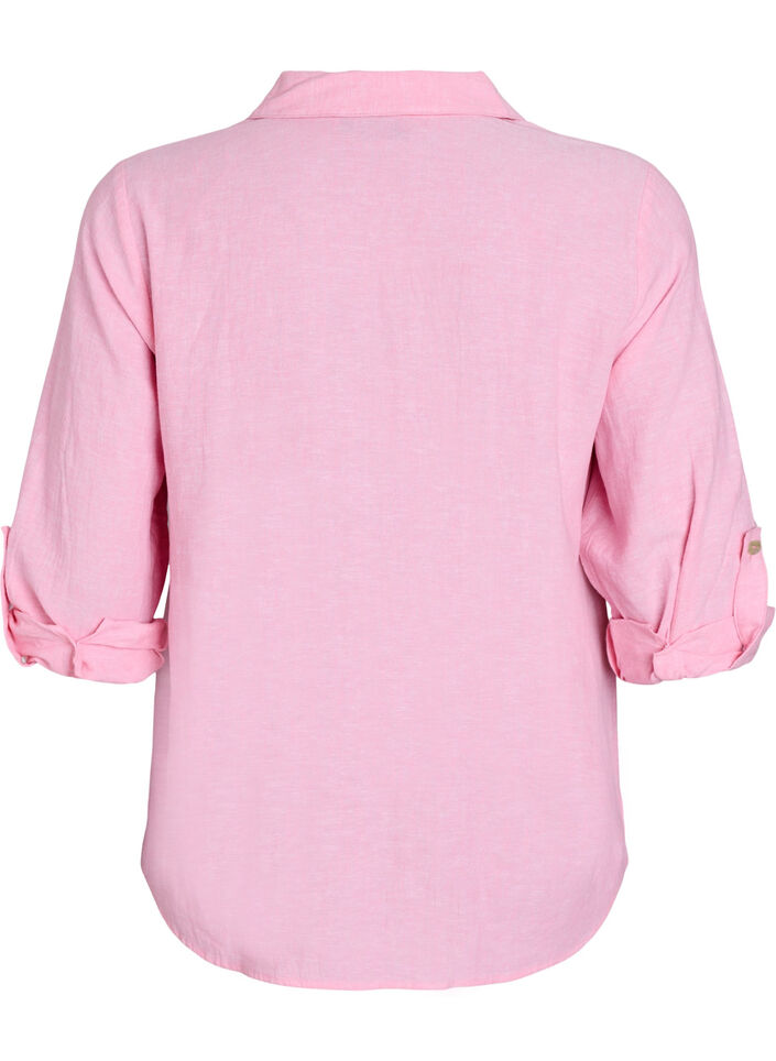 Shirt in linen and viscose with 3/4 sleeves, Pink, Packshot image number 1