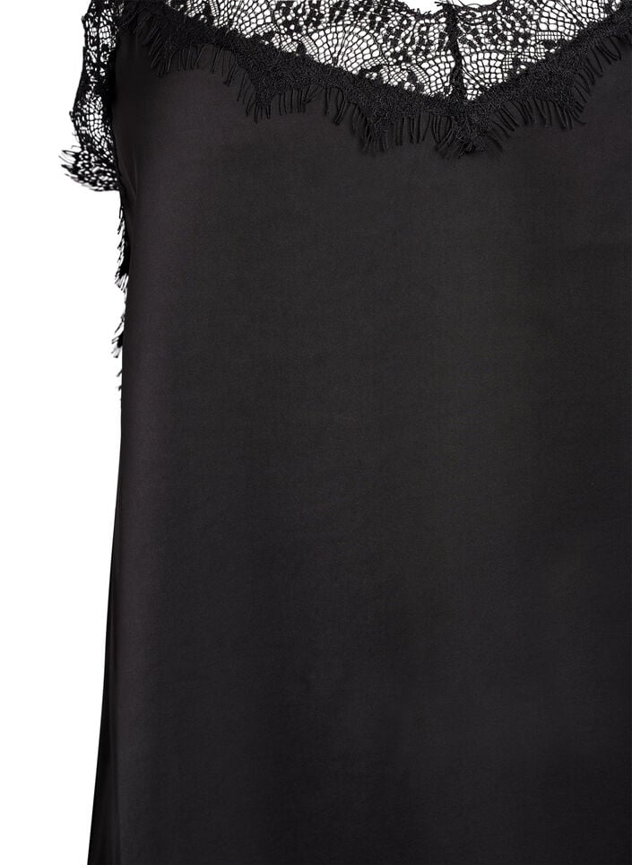 Satin-look dress with lace trim, Black, Packshot