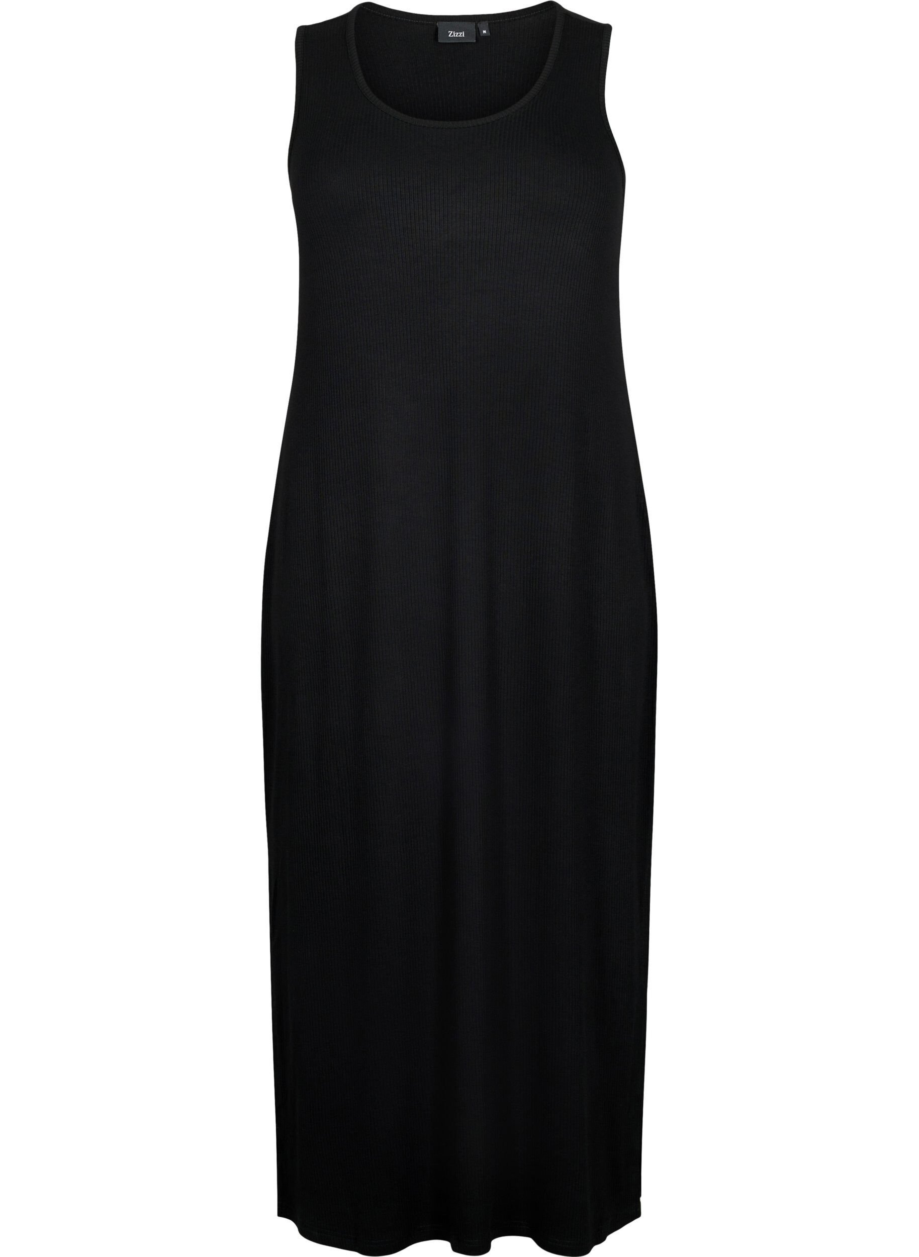Zizzifashion Sleeveless ribbed dress in viscose, Black, Packshot image number 0