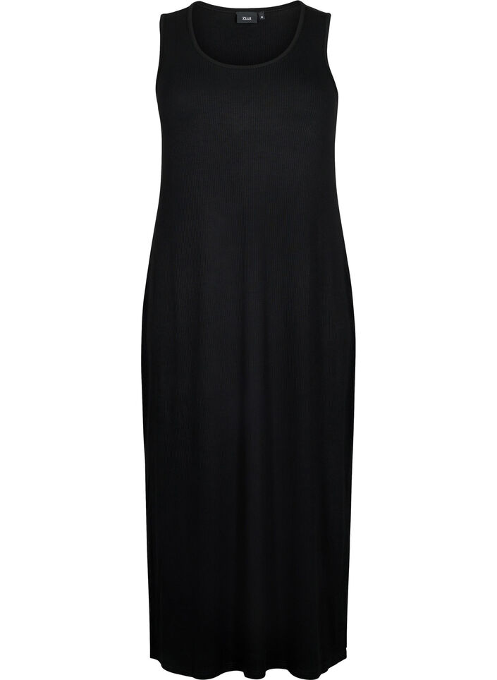 Sleeveless ribbed dress in viscose, Black, Packshot image number 0