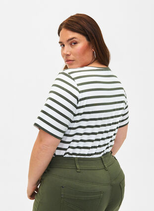 Striped T-shirt in organic cotton, Thyme Stripe, Model image number 1