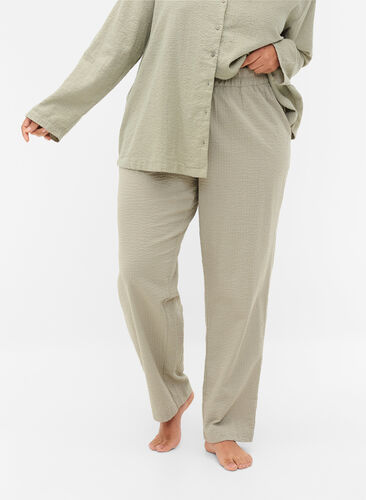 Cotton trousers with structure, Seagrass , Model image number 2