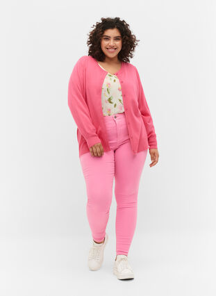 Ribbed cardigan with button closure, Hot Pink, Model image number 2
