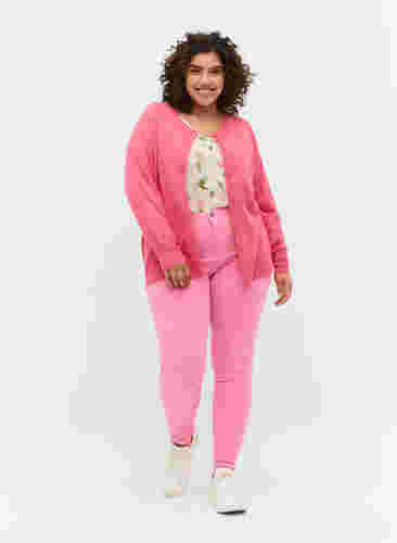Ribbed cardigan with button closure, Hot Pink, Model image number 2