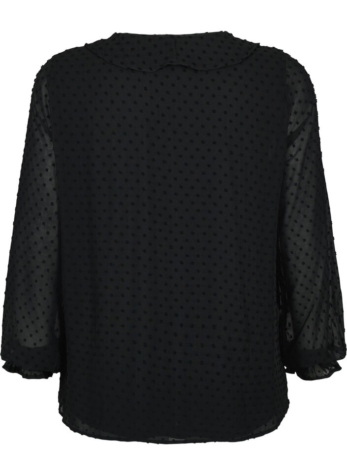 Blouse with ruffles and dotted texture, Black, Packshot image number 1