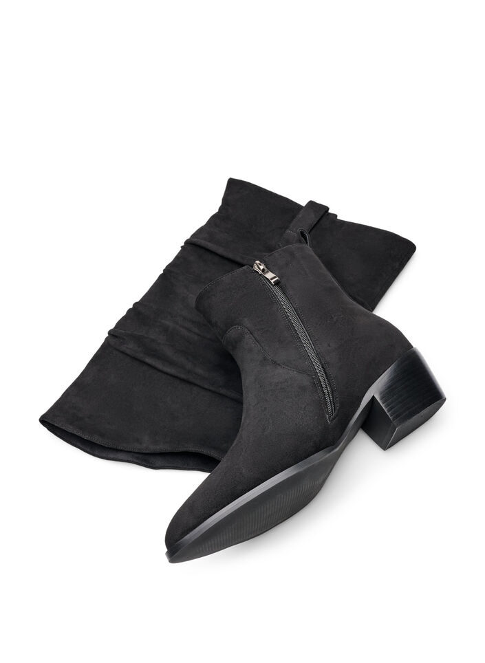 Long suede-look boot with a detachable shaft, Black, Packshot image number 2