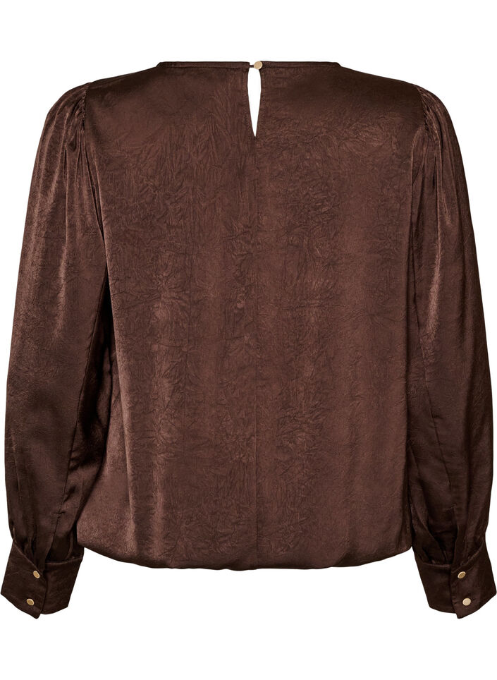 Satin-look blouse with a balloon shape, Brown, Packshot image number 1