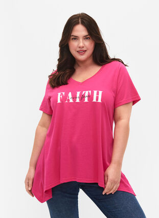 Cotton t-shirt with short sleeves, Shocking Pink FAITH, Model image number 0