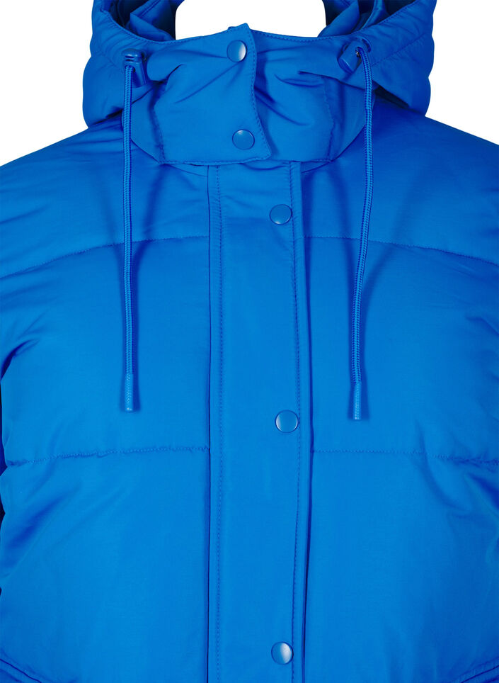 Long puffer jacket with pockets and hood, Blue, Packshot image number 2