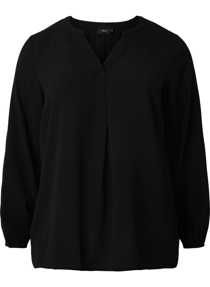 Plain colour top with v-neck, Black, Packshot image number 0