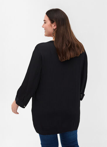 Viscose blouse with 3/4-length sleeves, Black, Model image number 1