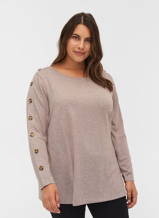 Long-sleeved blouse with button details, Rocky Road Melange, Model image number 0