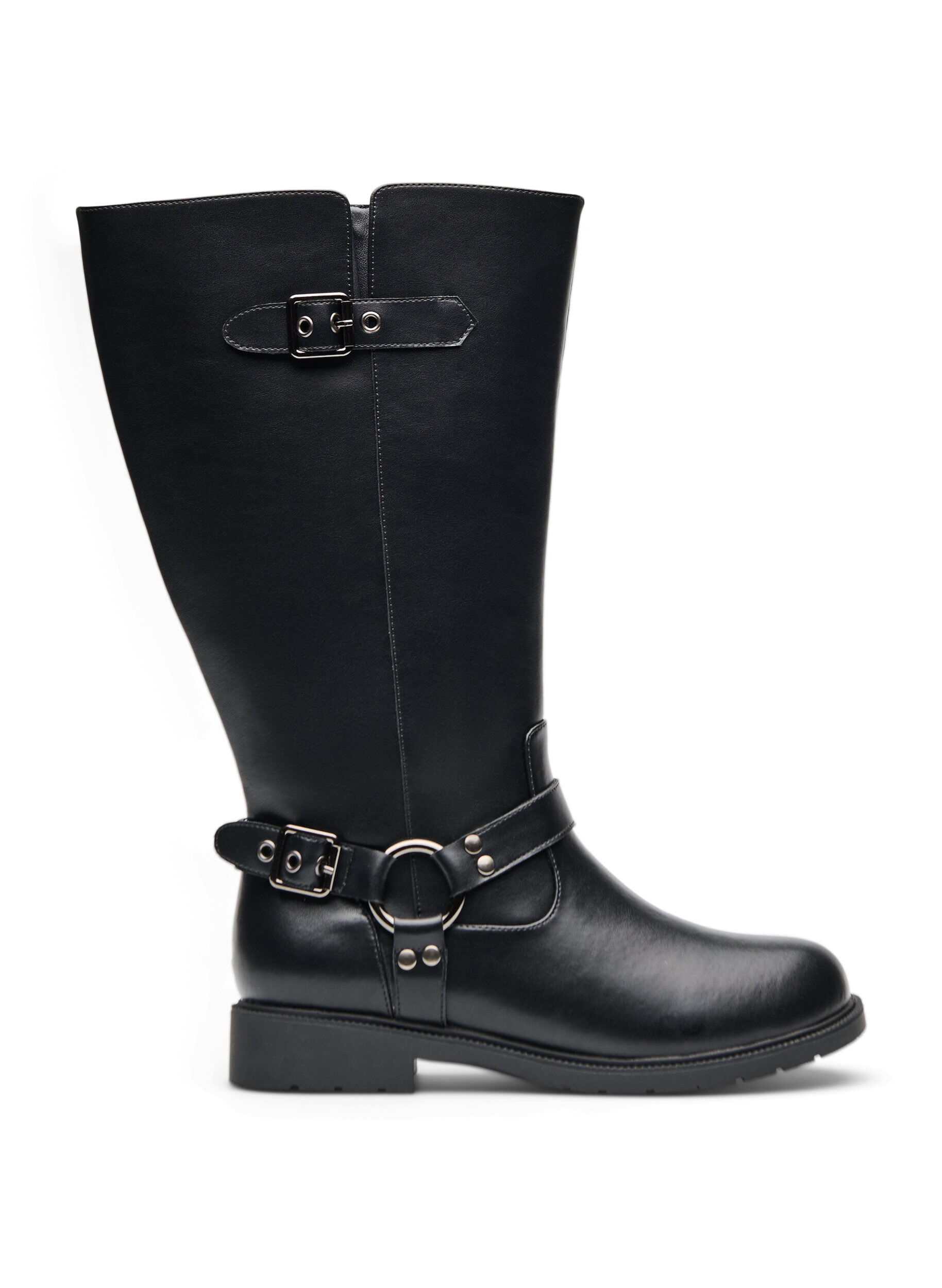 ZizzifashionHigh leather boot with decorative buckles, Black, Packshot image number 0