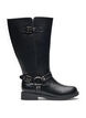 High leather boot with decorative buckles, Black, Packshot image number 0