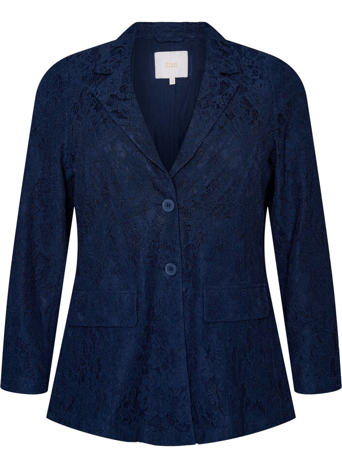 Lace blazer with button closure, Blue, Packshot image number 0