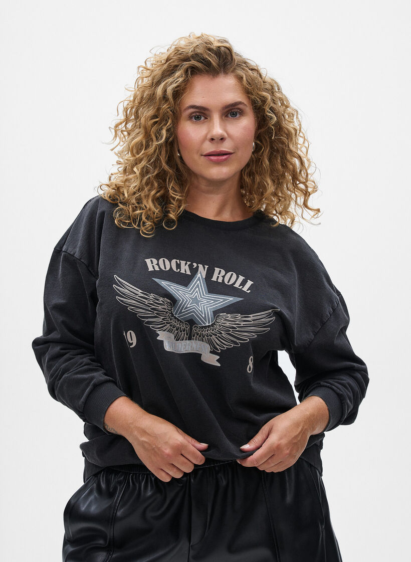 Washed sweatshirt with statement print, Grey, Model image number 0