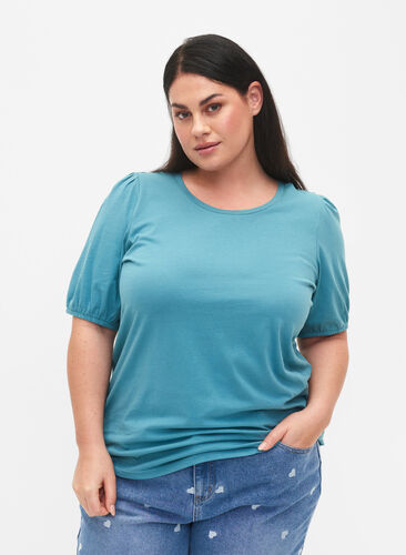 Cotton t-shirt with 2/4 sleeves, Brittany Blue, Model image number 0