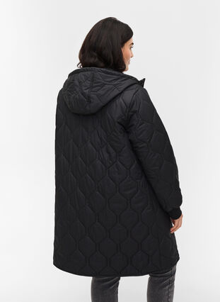 Hooded quilted jacket with large pockets, Black, Model image number 1
