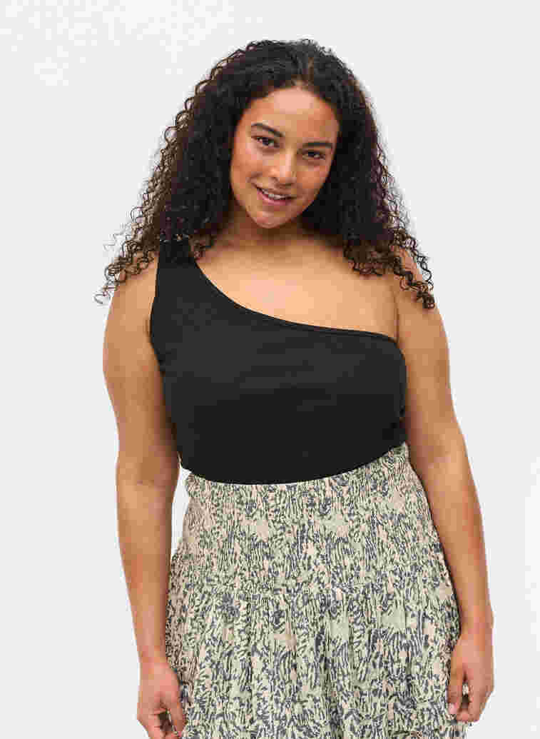One-shoulder top in cotton, Black, Model